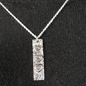 Linear Heart"Me You Us" Sterling Silver Necklace